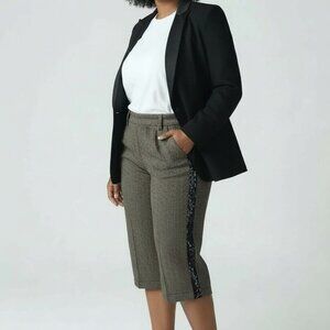 Ann Taylor Loft Size 14 Marissa Cropped Pants Black White Herringbone Sequin